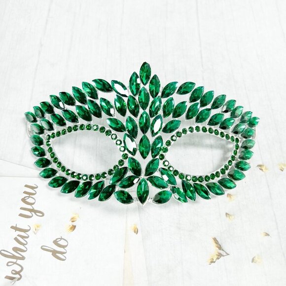 Handmade masquerade mask, Green crystal mask, Wedding party mask Masquerade ball - Picture 6 of 8